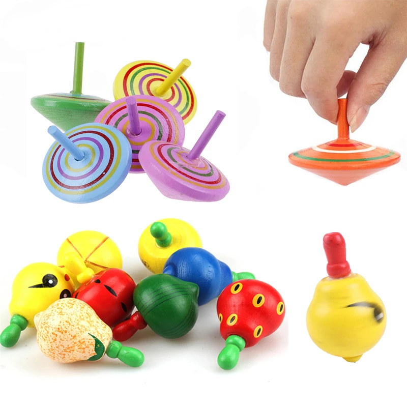 5pcs Cute Wooden Colorful Spinning Top Fruits Gyro interesting Novelty toys Children Kid Educational Montessori Classic Toy