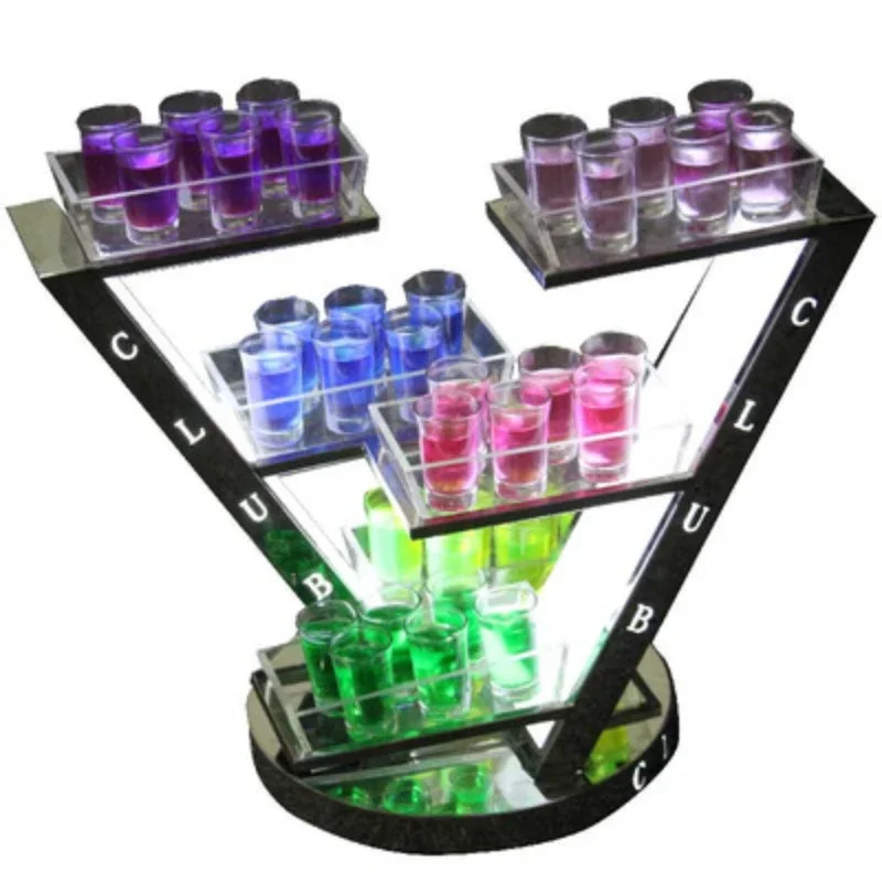 

Customized Logo Stainless Steel Glasses Holder VIP Service Shot Glass Flight Tray for Night Club Lounge Bar Party