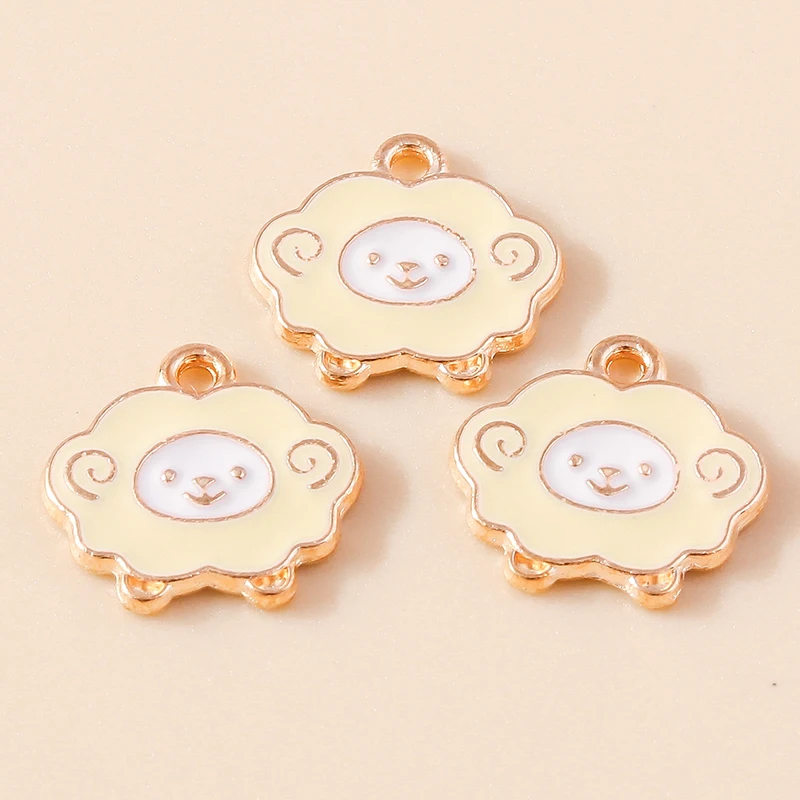 10pcs 14*13mm Gold Plated Cute Enamel Sheep Charms for Jewelry Making Earring Bracelet Necklace Handmade Accessories Wholesale