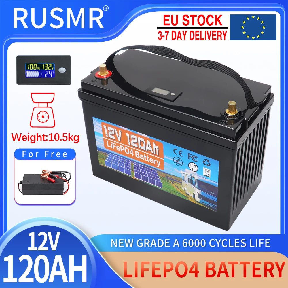 Baterai LiFePO4 12V 150Ah 120Ah 100Ah, siklus 6000 sel fosfat besi Lithium bawaan BMS untuk Keranjang Golf RV berkemah penyimpanan tenaga surya