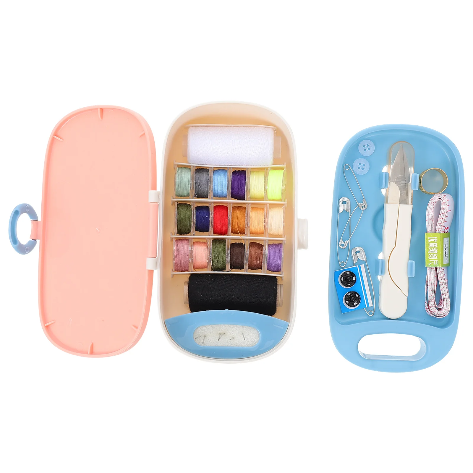 طقم صندوق تطريز محمول منظم خيط الخياطة حقيبة تخزين مضادة للغبار للمنزل والسفر ومستلزمات الخياطة اليدوية باللون الوردي