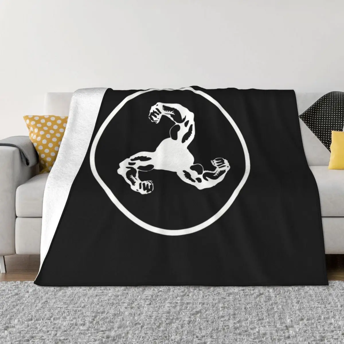 Bicep Logo (White on Black Disc) Throw Blanket Decorative Blankets Picnic Blanket