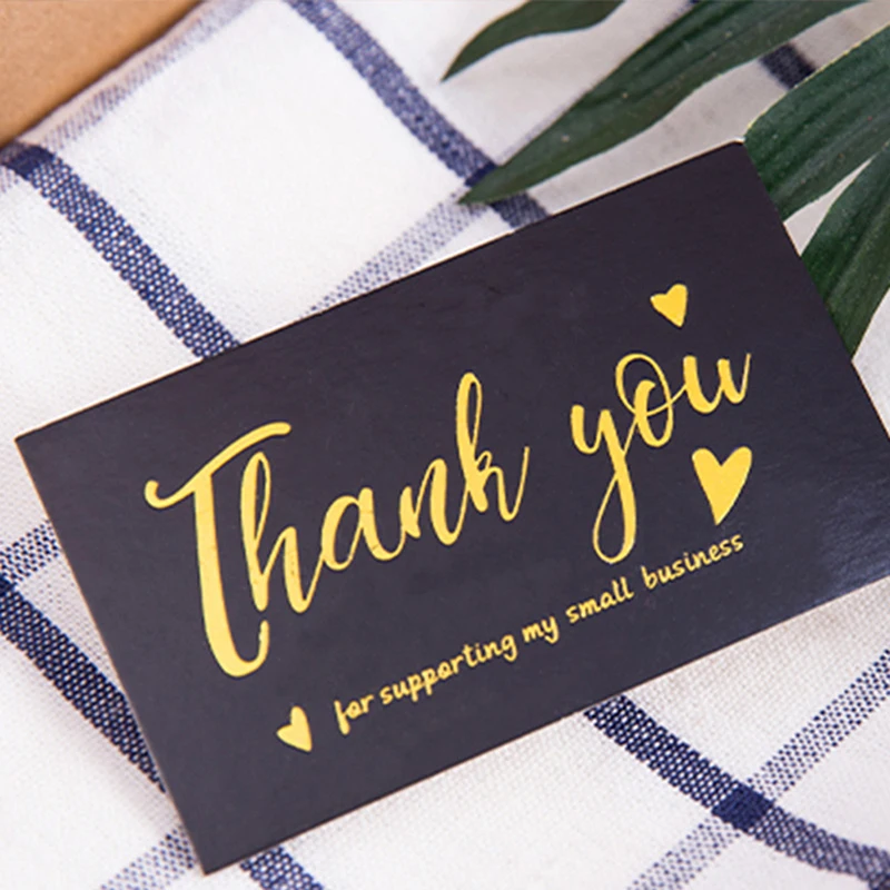 50pcs Black Thank You for Supporting My Small Business Card Thanks Greeting Card Appreciation Cardstock for Sellers Gift