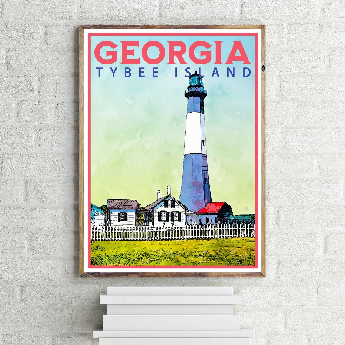 ملصق جورجيا للسفر، طباعة على الطراز العتيق، ديكور، منارة تايبي آيلاند، فن الحائط، السفر، العطلة، المنزل، تذكار #4