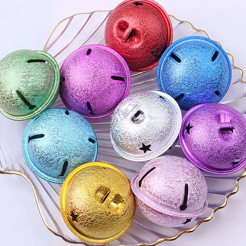 40mm Big Hollow Star Jingle Bells Pendant Frosted Bell for Festival Party Christmas Tree Decor /DIY Craft Pet Necklace Ornament