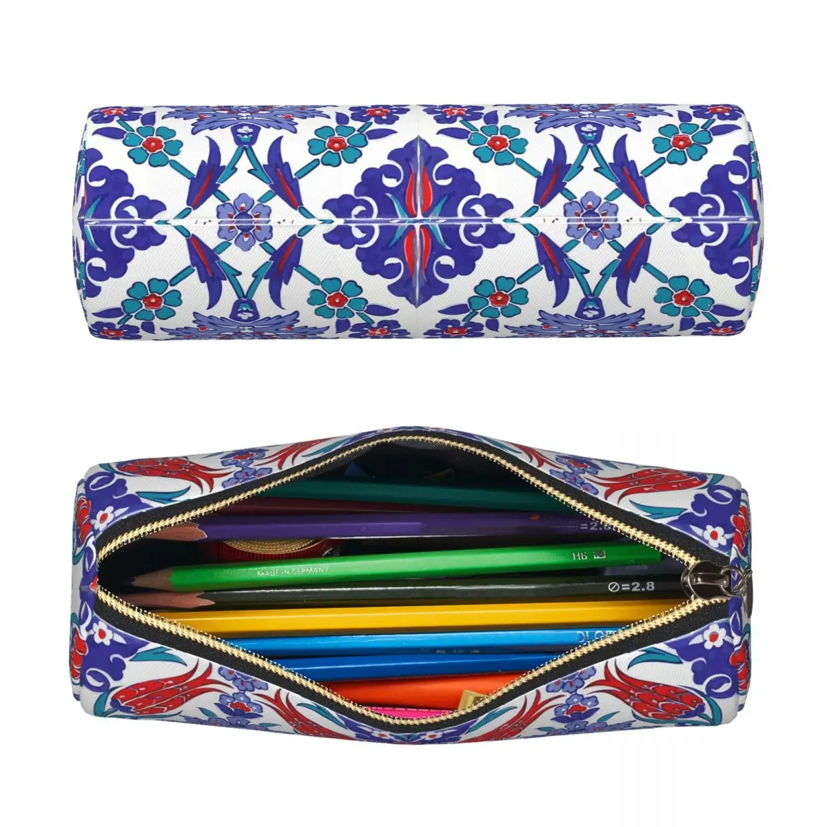 Oriental Tile Floral Pattern Pencil Case for Boys Girls Gifts Cylinder Pen Box Pencil Bag Pen Holder