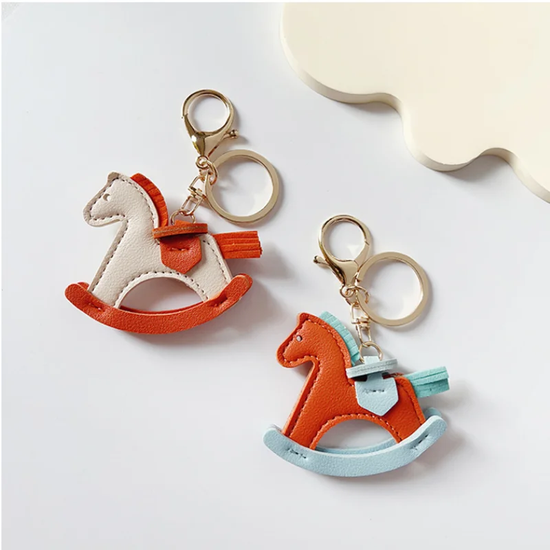 PU Leather Bag Charm Rocking Horse Pendant For Car Bag Hanging Ornament Keychain Decoration DIY Bag Accessories