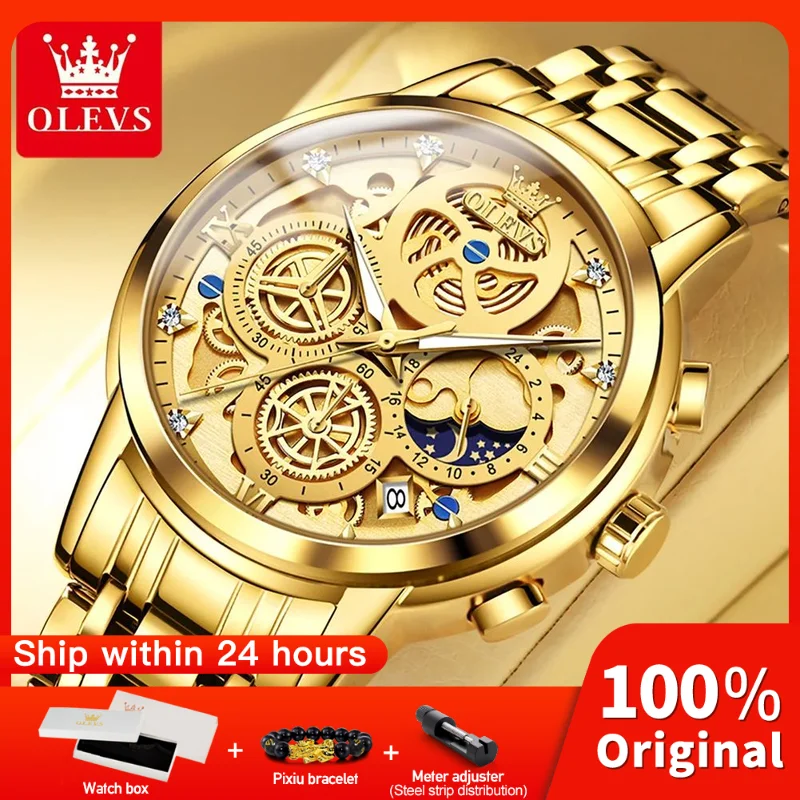 

OLEVS 9947 Mens Watch Original Top Brand Luxury Waterproof Quartz Watches For Man Skeleton Multifunctional Chronograph Watch