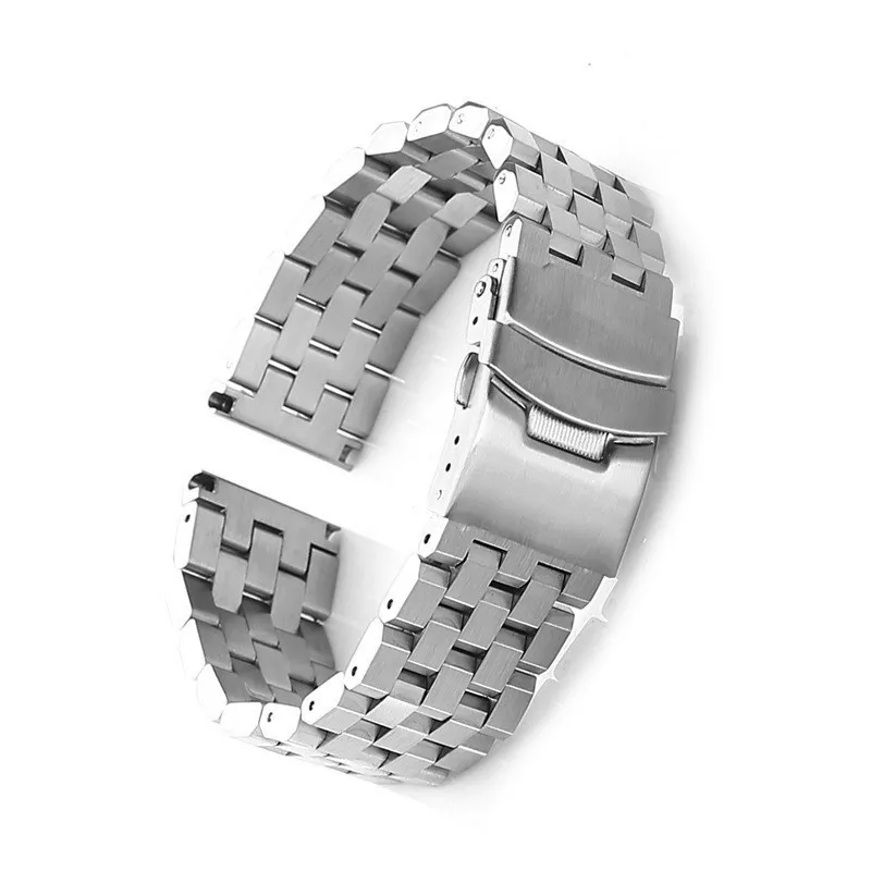 1 stainless steel watch strap with five beads solid, sturdy, wear-resistant, brushed, frosted trapezoidal bracelet