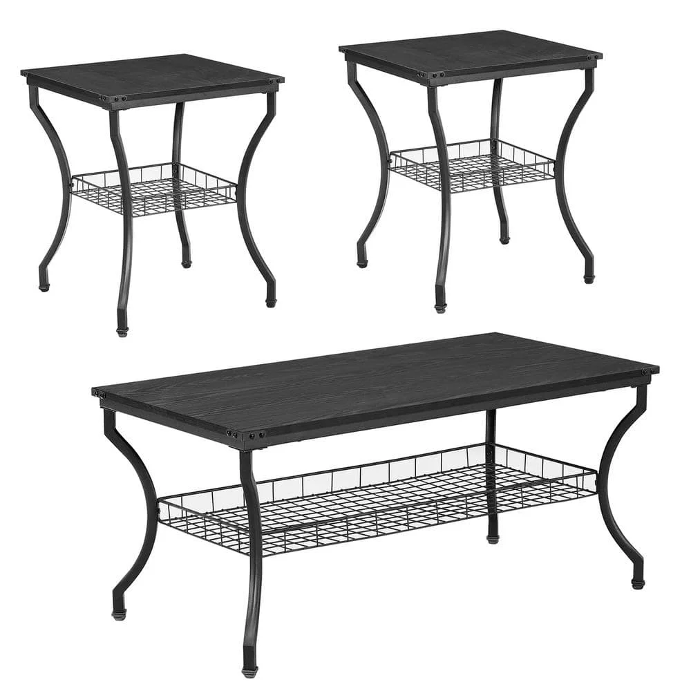 

Coffee Table Sets with Open Storage Shelves Living Room Set for Small Space, 1 Table and 2 Side Tables