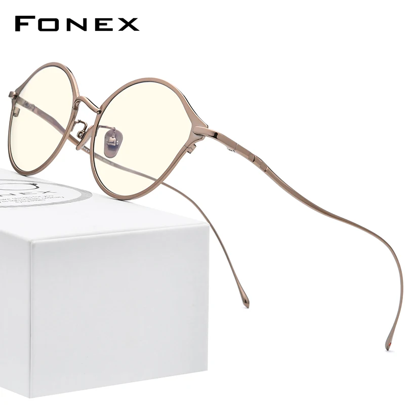 FONEX Pure Titanium Blue Light Blocking Glasses for Women Retro Round Men 2020 New Vintage Anti Anti-Blue Rays Eyeglasses FAB012