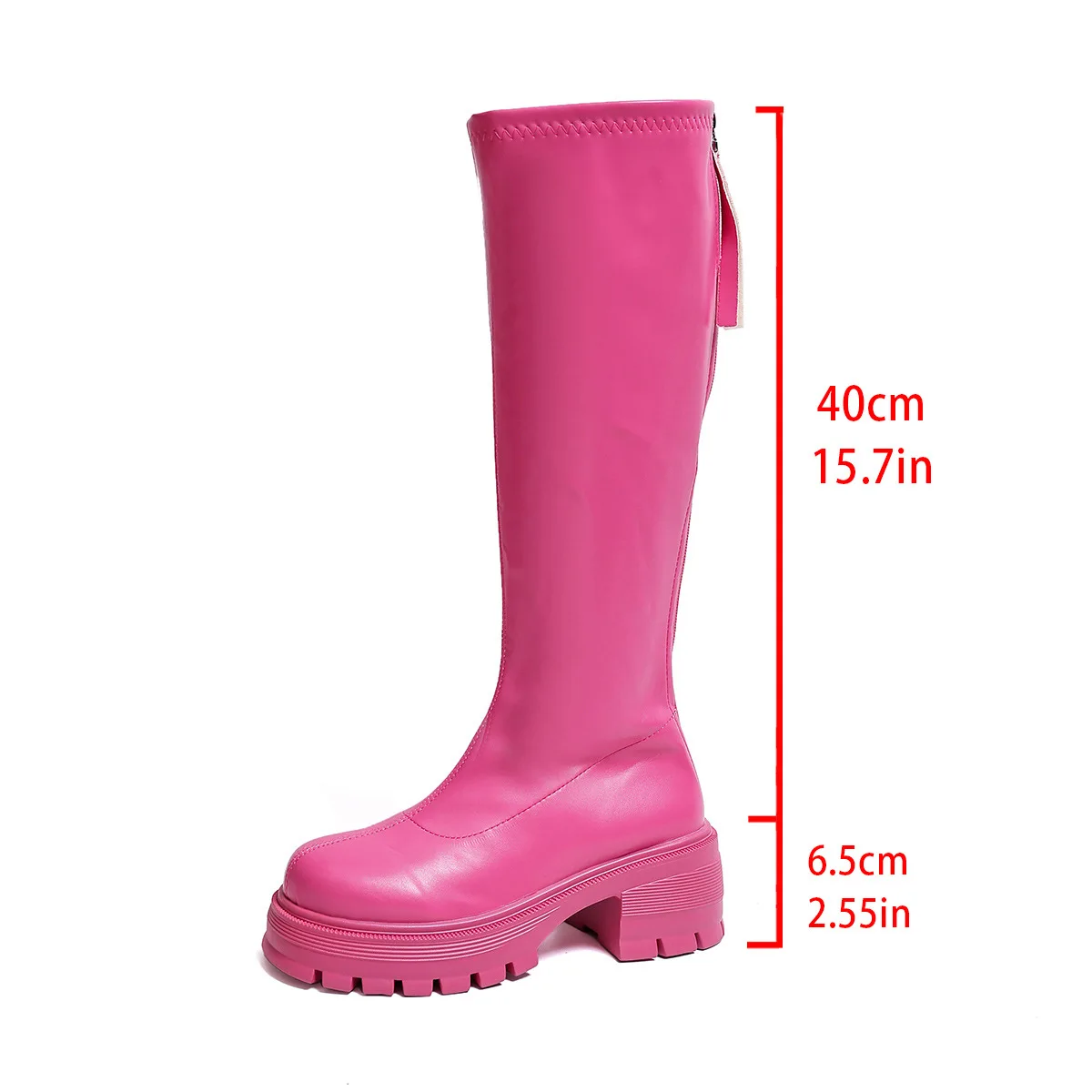 

Chunky Platform Pink Knee High Boots Women Fashion Back Zipper Pu Leather Long Boots Woman Thick Sole Motorcycle