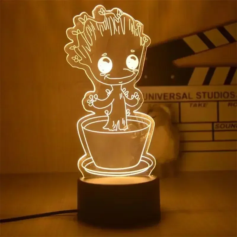 Marvel Avengers Groot Night Light Anime Speelgoed Actie Figuur Disney Tafellamp Boom Man Groot Acryl Model Kids Kerstcadeaus