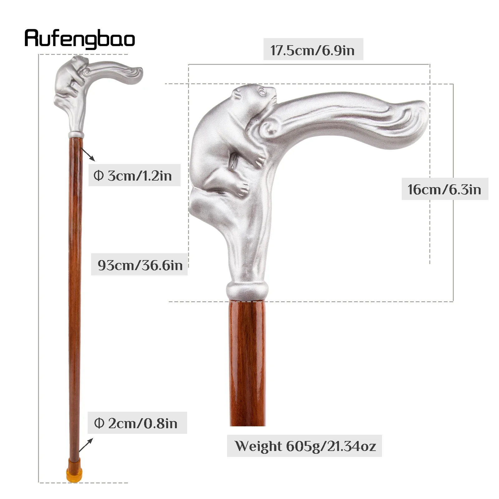 Silver Panda Baby Bamboo Wooden Single Joint Fashion  Cane for Halloween for Cosplay and Parties, for Cosplay & Party 93cm
