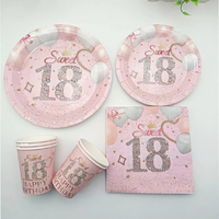 18 Year Old Pink Birthday Party Disposable Paper Plate Paper Cup Napkin Girl Happy Birthday 18th Anniversary Bar Mitzvah Decor