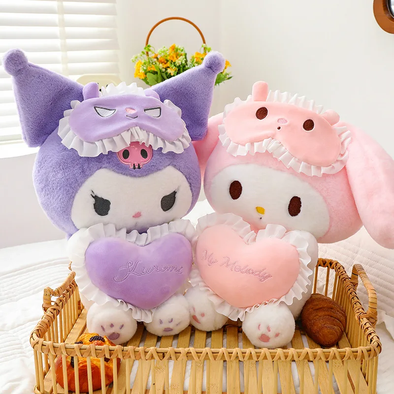 

25cm Cute Heart Hugging Kuromi Plush Toys Sanrio Melody Doll Kawaii Children Sleeping with Plushies Gift Room Decoration Dolls