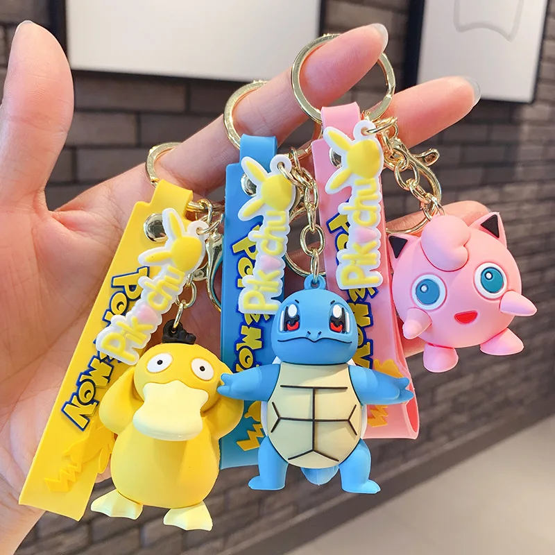 Anime Pokemon Pikachu Keychain Authentic  Action Figure  Keychain Squirtle Psyduck KeyRing Backpack Pendant Model Car Key Chain