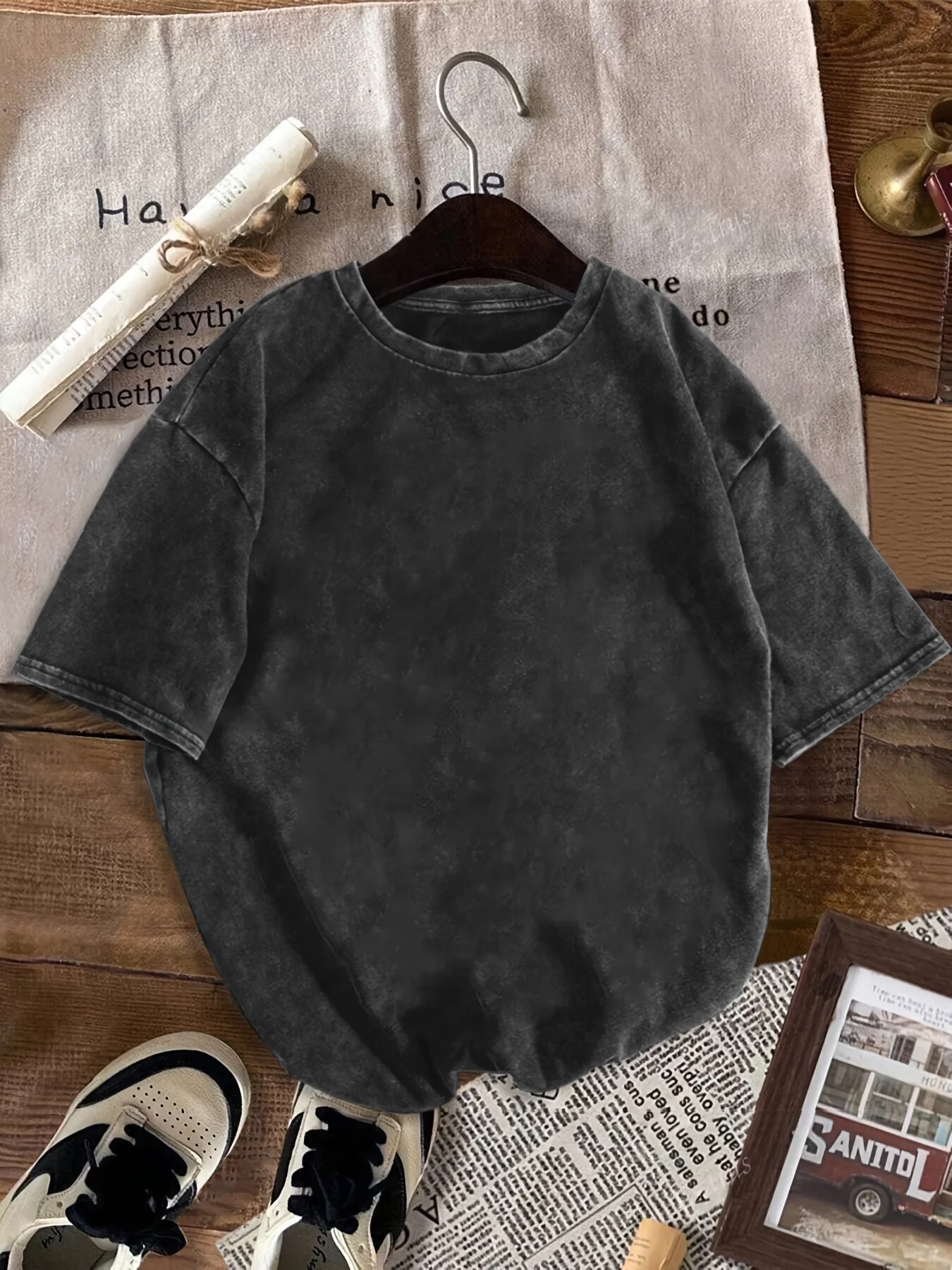 Ladies' Summer Wings Printed Round Neck Short Sleeve Retro Casual Daily Washed T-shirt Top - Loose Street Style Top