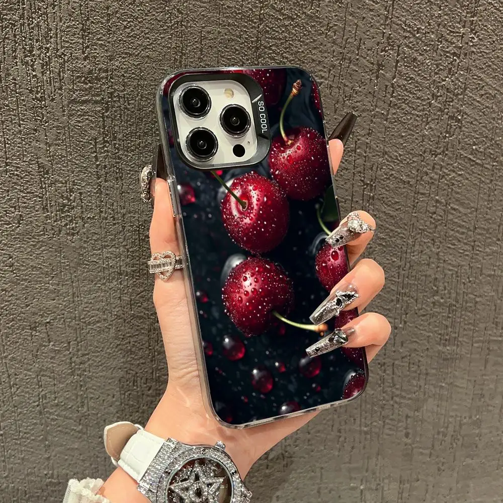 

Red cherry design phone case for iPhone 16 15 14 13 12 11 Pro/ Max/Plus shock-proof rear cover anti-fingerprint