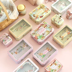 Cartoon Rabbit Rectangular Film Sunroof Tinplate Box Big Egg Roll Cookie Baking Packaging Box For Home Decoration Storage Box