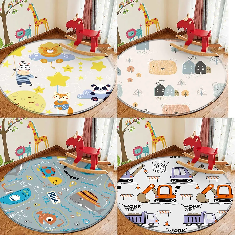 Cartoon cute round rug floor mat bedroom living  home decoration animal  baby play  children  decorative