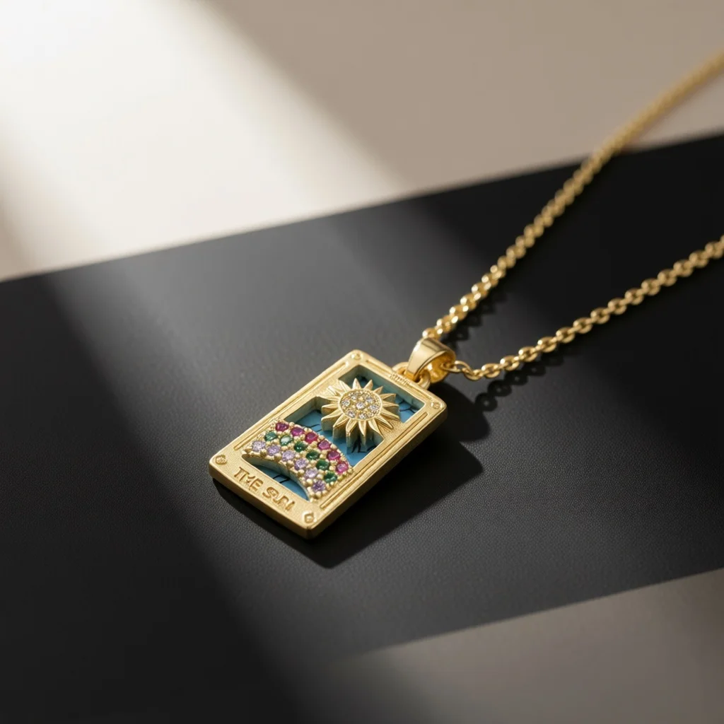 Retro Tarot Sun Pattern Crystal Necklace Polished Fine Craft Sweet Birthday Anniversary Holiday Gifts For Female Friends Partner