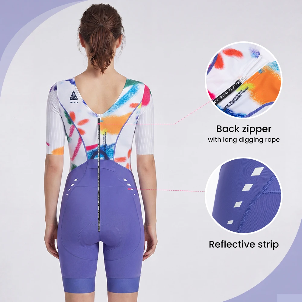 Santic Triathlon Women Short Sleeve Suit Professional Cycling Skinsuit Bike Running Sport Jumpsuit Quick Dry TL26C03031