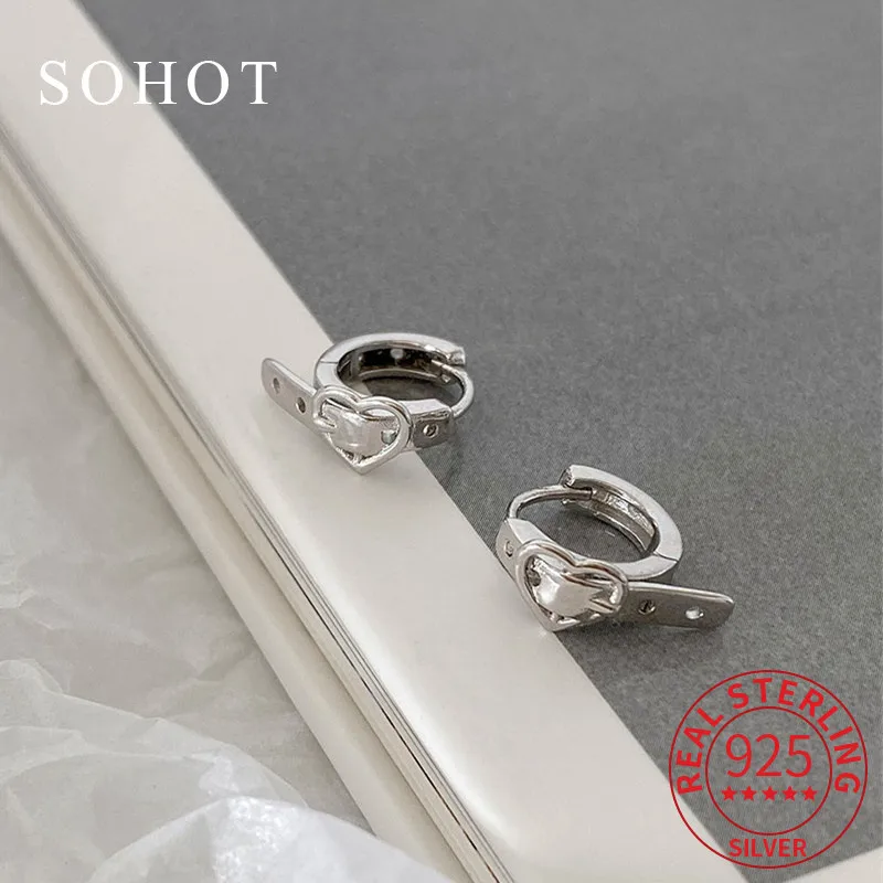 

Real 925 Sterling Silver Geometric Heart Mini Hoop Earrings for Charm Women Personality Trendy Fine Jewelry Accessories