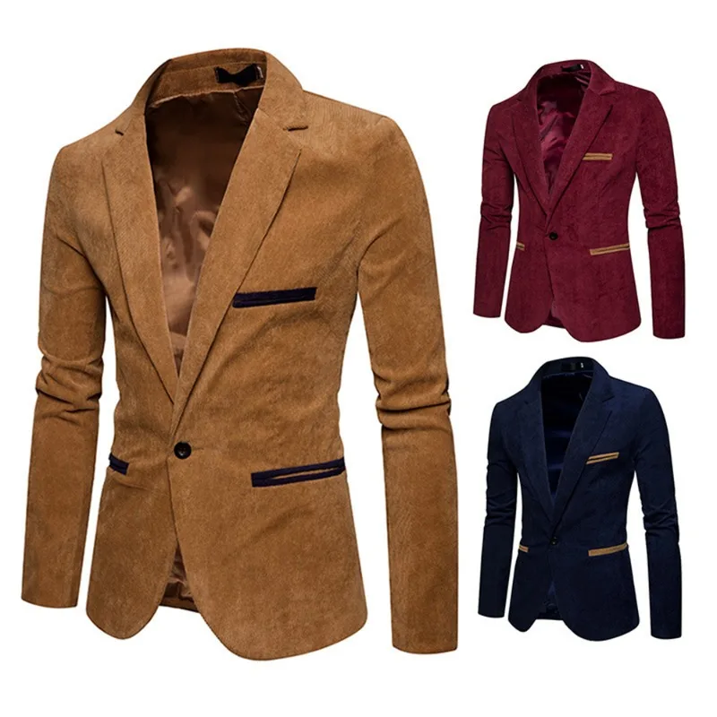 Men\'s Casual Suit Jacket Fashion Solid Color High Quality Corduroy Button Pocket Lapel Jacket Business Party Leisure Suit