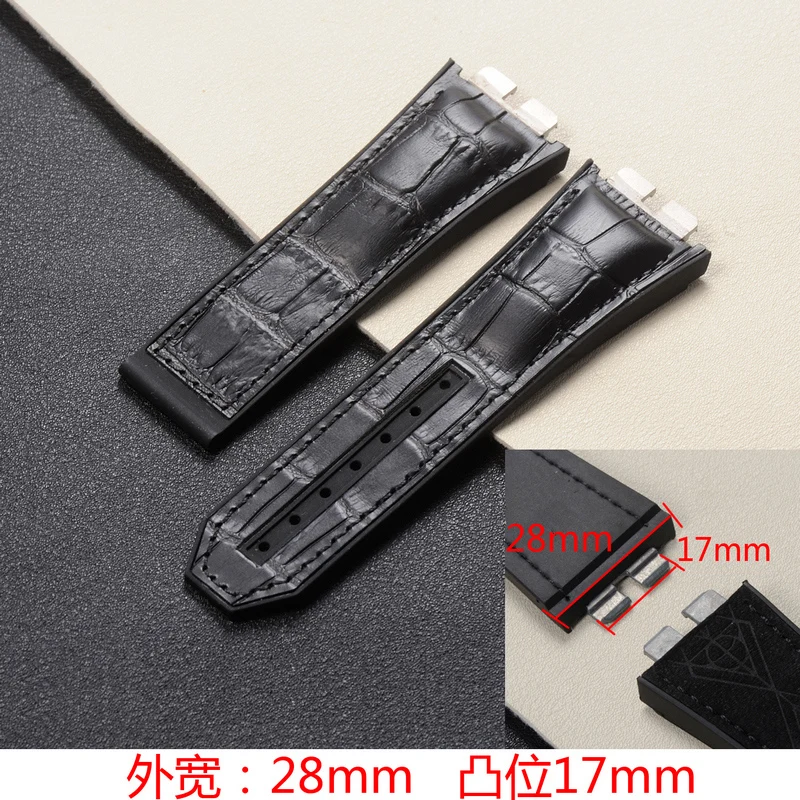 Watchband For Hublot Big Bang Genuine Leather 28mm*17mm Quick Release Interface Big Explosion Rubber Band Men Watch Strap