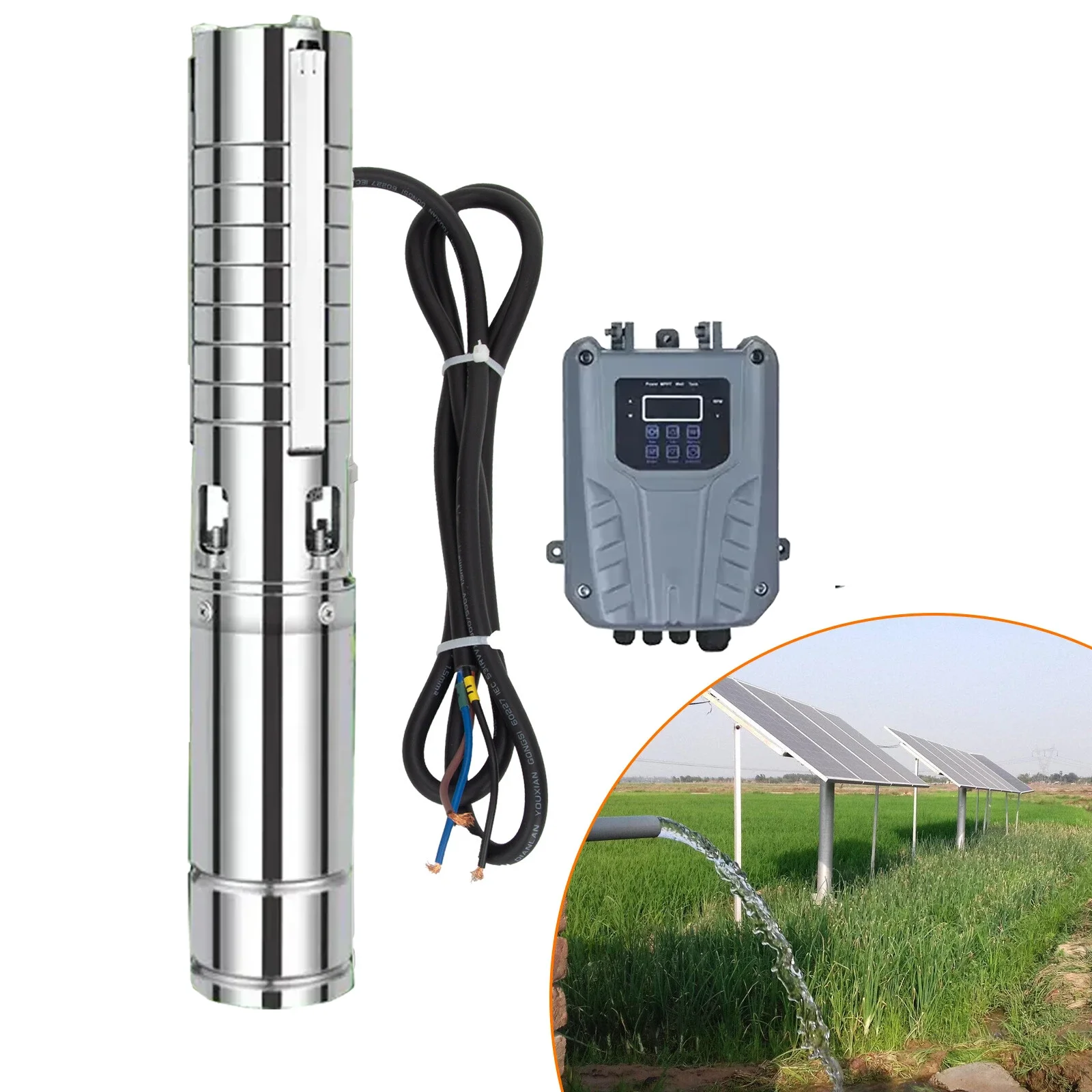 

200W 400W 600W Solar DC voltage Submersible Well Pump for Deep Well with MPPT Controller 100% Stainless Steel Impeller Well Pump