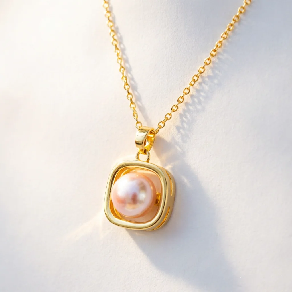 

JY ZuBo Square Pearl Pendant Necklace for Women Dainty Elegant Chain,Simple OL Commuter Jewelry,Stylish Anniversary Gift for Her