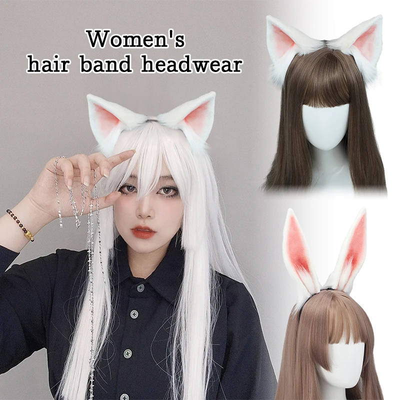 Hand-made Animal Ear Hair Band Furry Faux Fur Rabbit Ears Headband Bunny Ear Headpiece Easter Party Lolita Anime Cosplay Props