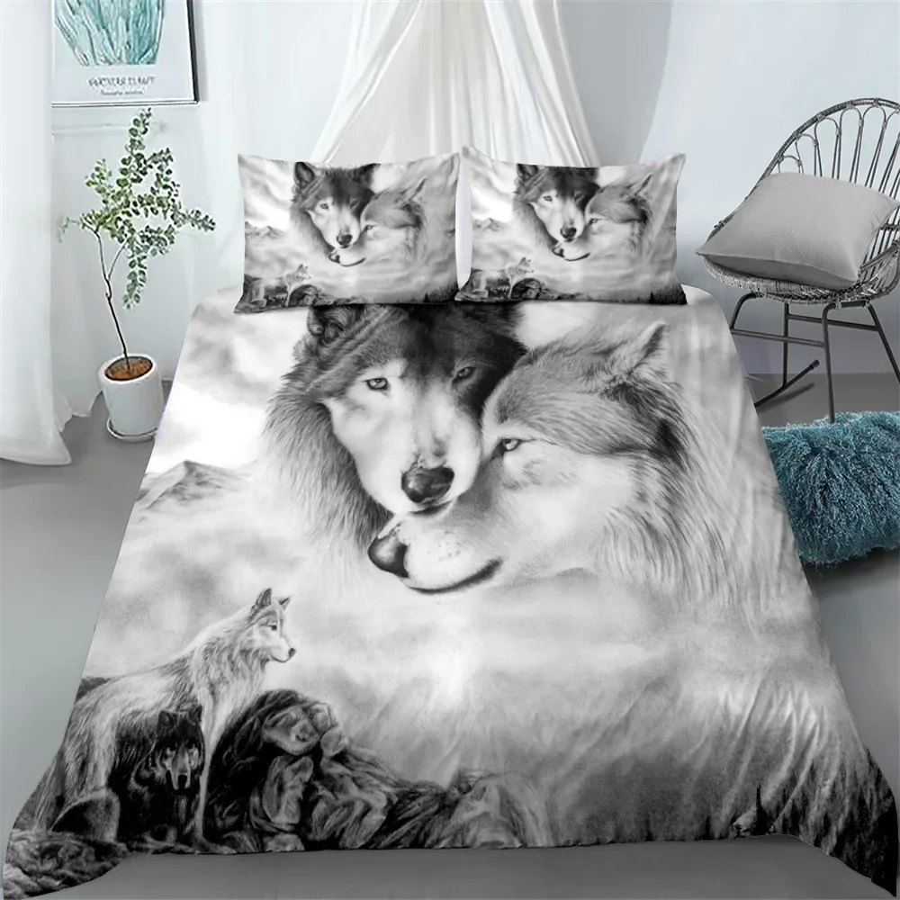 

3PCS Single-sided Printed Bedding Set Comforter Digital Wolf Duvet Bedding Cover Pillows Comfortable Bedspreads Queen BeddingSet