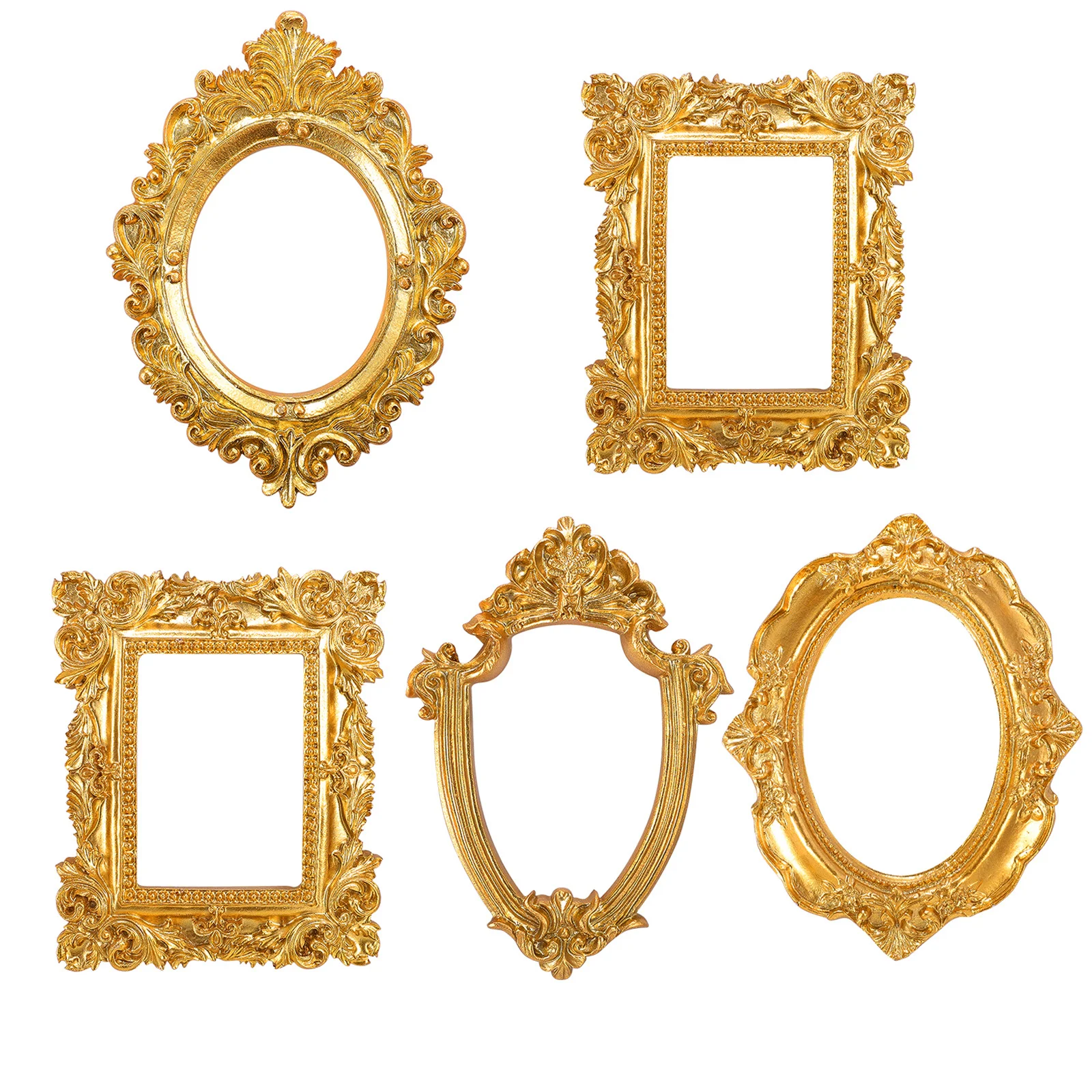 

5pcs Small Golden Photo Frame Vintage Picture Frame Resin Desktop Ornament Retro A3 Gold Frame Artificial Baby Toy Decor