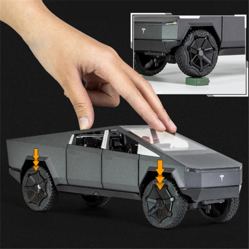 1/24 Tesla Cybertruck Pickup modello di auto in lega pressofuso giocattolo in metallo fuoristrada modello di camion simulazione suono luce giocattolo per bambini regalo