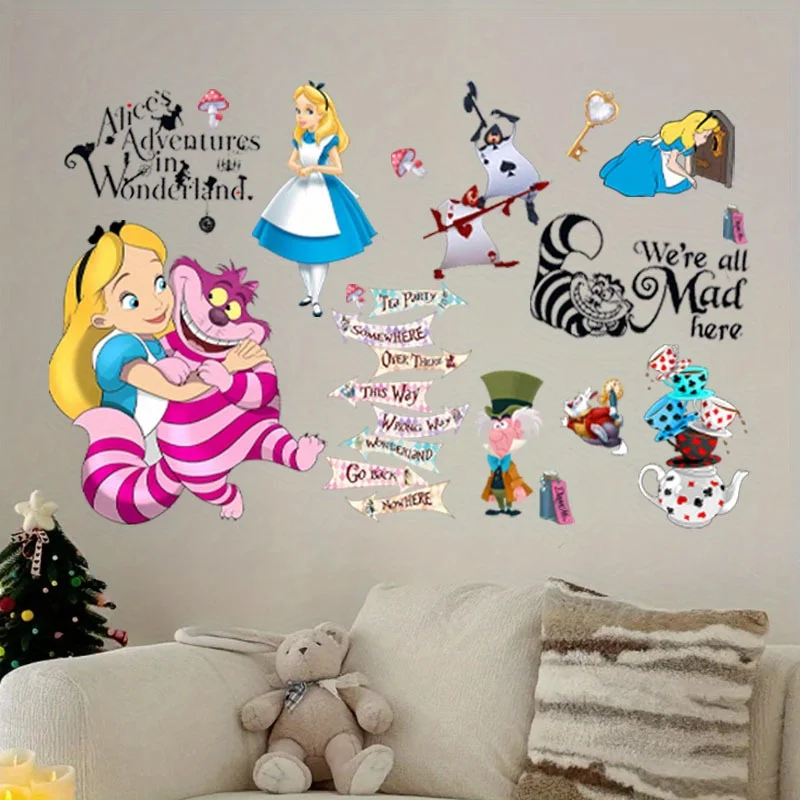 1 ملصق حائط للمطبخ العالمي من Disney Alice in Wonderland، ديكور المطبخ، عمل فني، لمسة نهائية لامعة، مثالي للمطابخ والخزائن وغرف الطعام