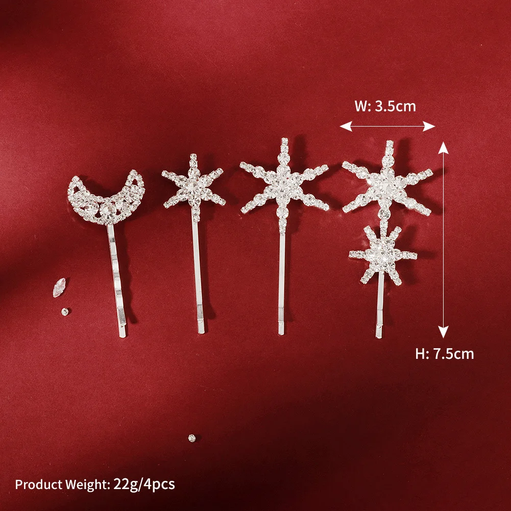 4PK/Set Star Moon Crystal Kids Hair Clips For Girls Fashion Jewelry Hair Accessories Party Performance Rhinestone Hairpin