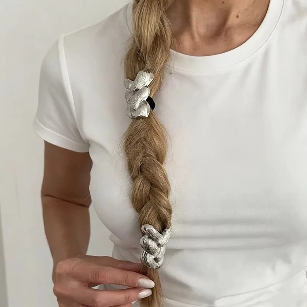 

New Elastic Metal Braid Rubber Band Gold Silver Ponytail Hair Rope Alloy Ponytail Hair Tie Hair Scrunchie Y2K
