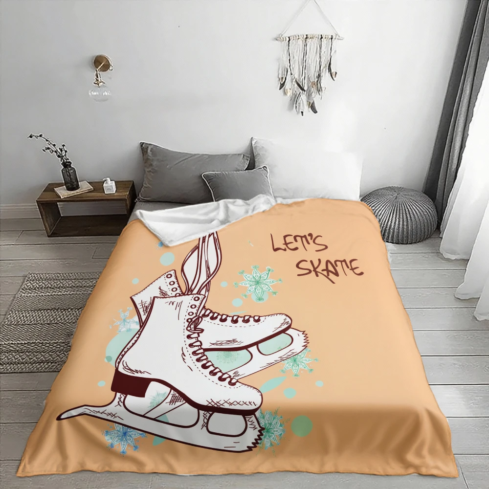 Cute Ice Skate Theme Blanket Throw for Winter Cozy Decor Dorm Room Gift Seasonal Flannel Blanket Bedding view 2