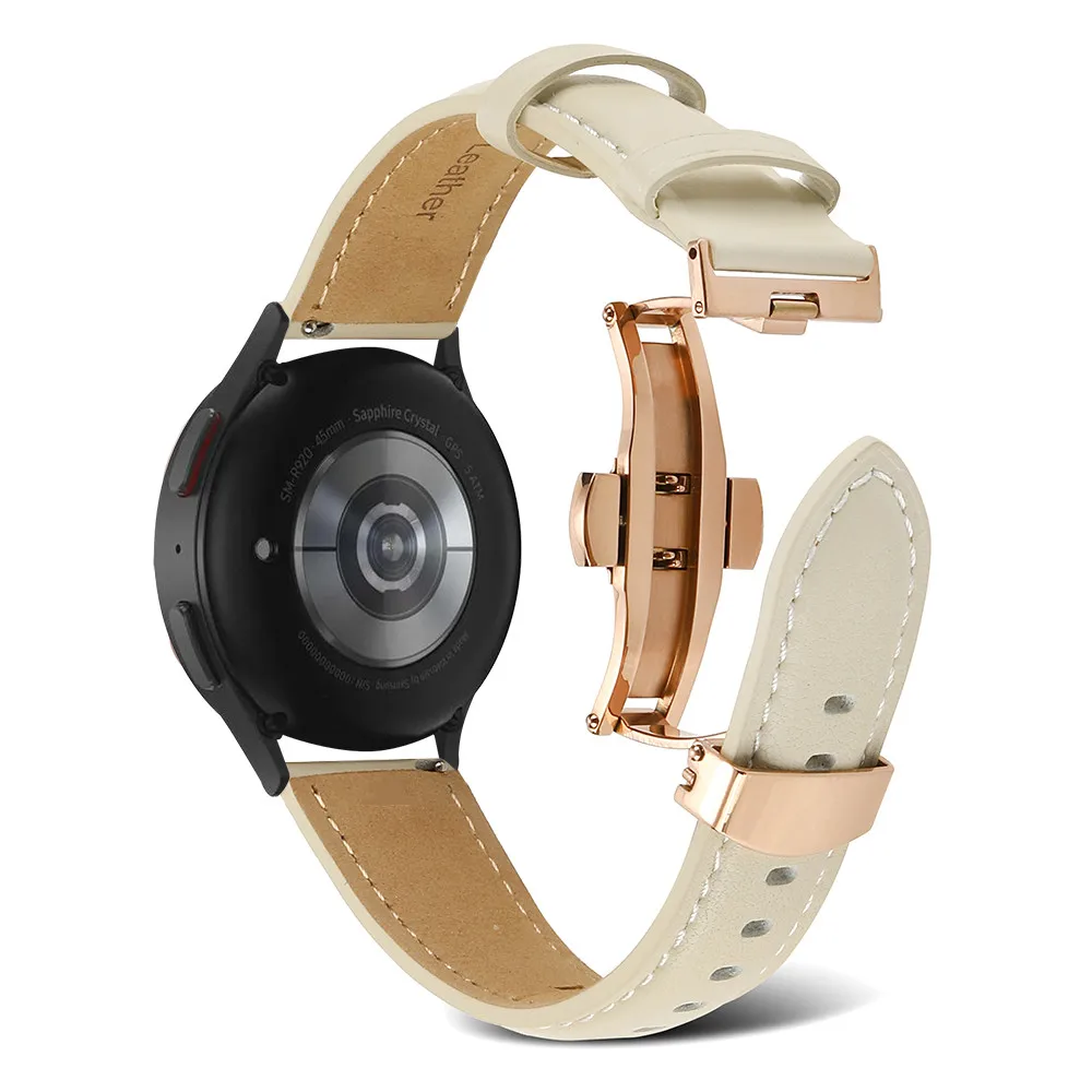 Genuine Leather Strap For Samsung Galaxy Watch 5/4 40mm 44mm Butterfly Buckle Wristband Belt For Samsung Watch 5 Pro/4 Classic