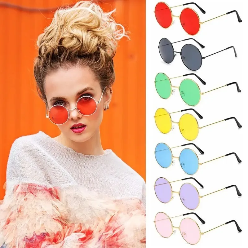 Fashion Retro Round Hippie Sunglasses Women Men Trendy Punk Disco Party Glasses Circle Metal UV Protection Eyewear