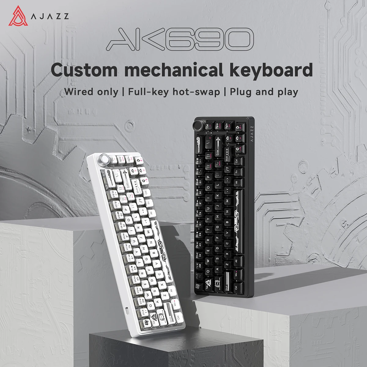 AJAZZ AK690 Wired Mechanical Keyboard 69 Keys Fully Hot-Swappable Suitable for Office and Gaming, RGB Lighting Adjustable