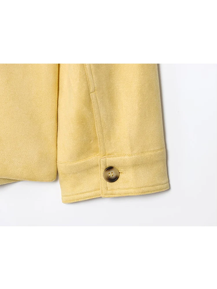 TFMLN Cappotto vintage in pelle scamosciata tinta unita da donna casual Risvolto alla moda Giacca ampia con tasca monopetto Capispalla per pendolarismo femminile