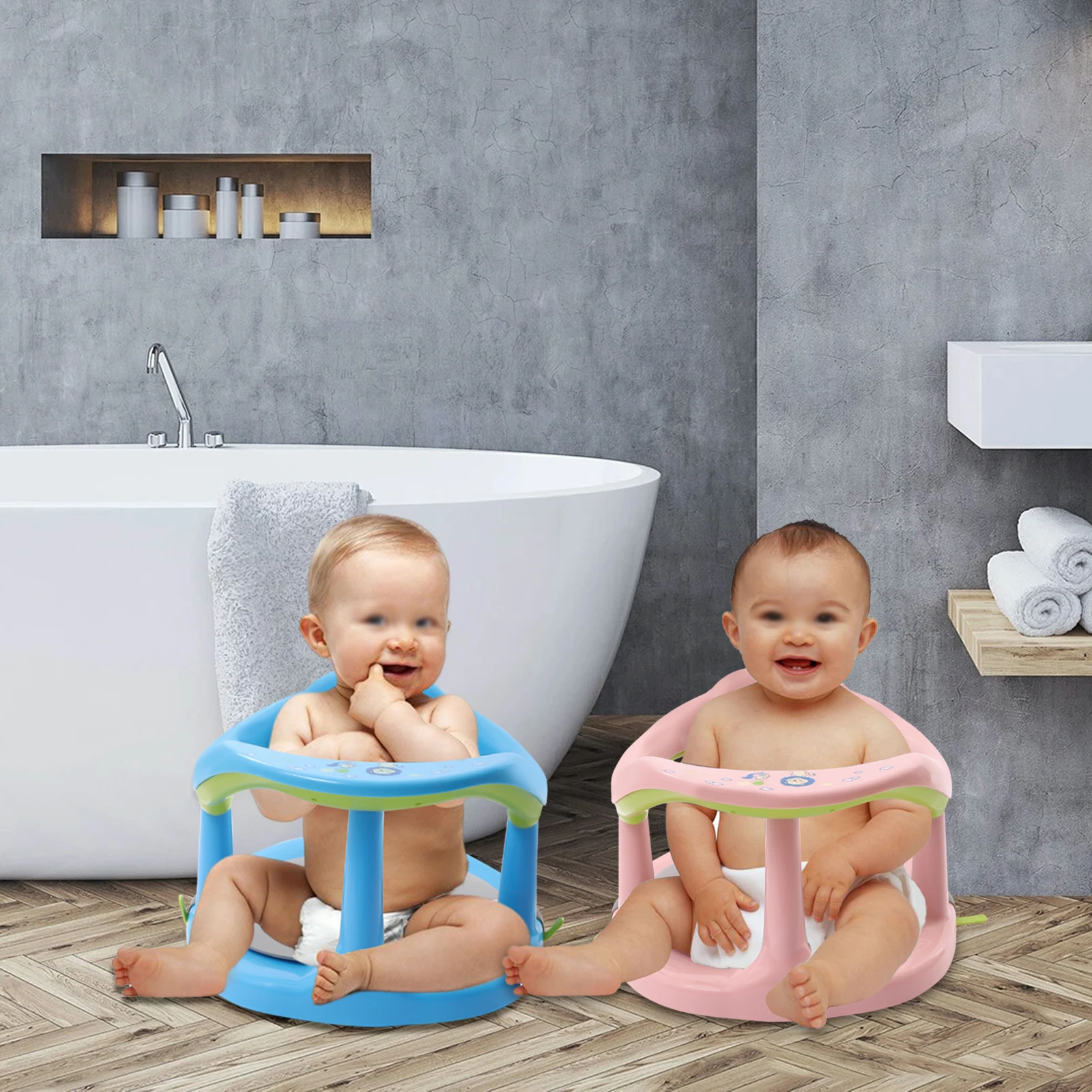 Blue/Pink Anti Slip Baby Bathtub Seat Baby Bath Seat for Tub Sit Up Infant Shower Chair for 6-18 Months