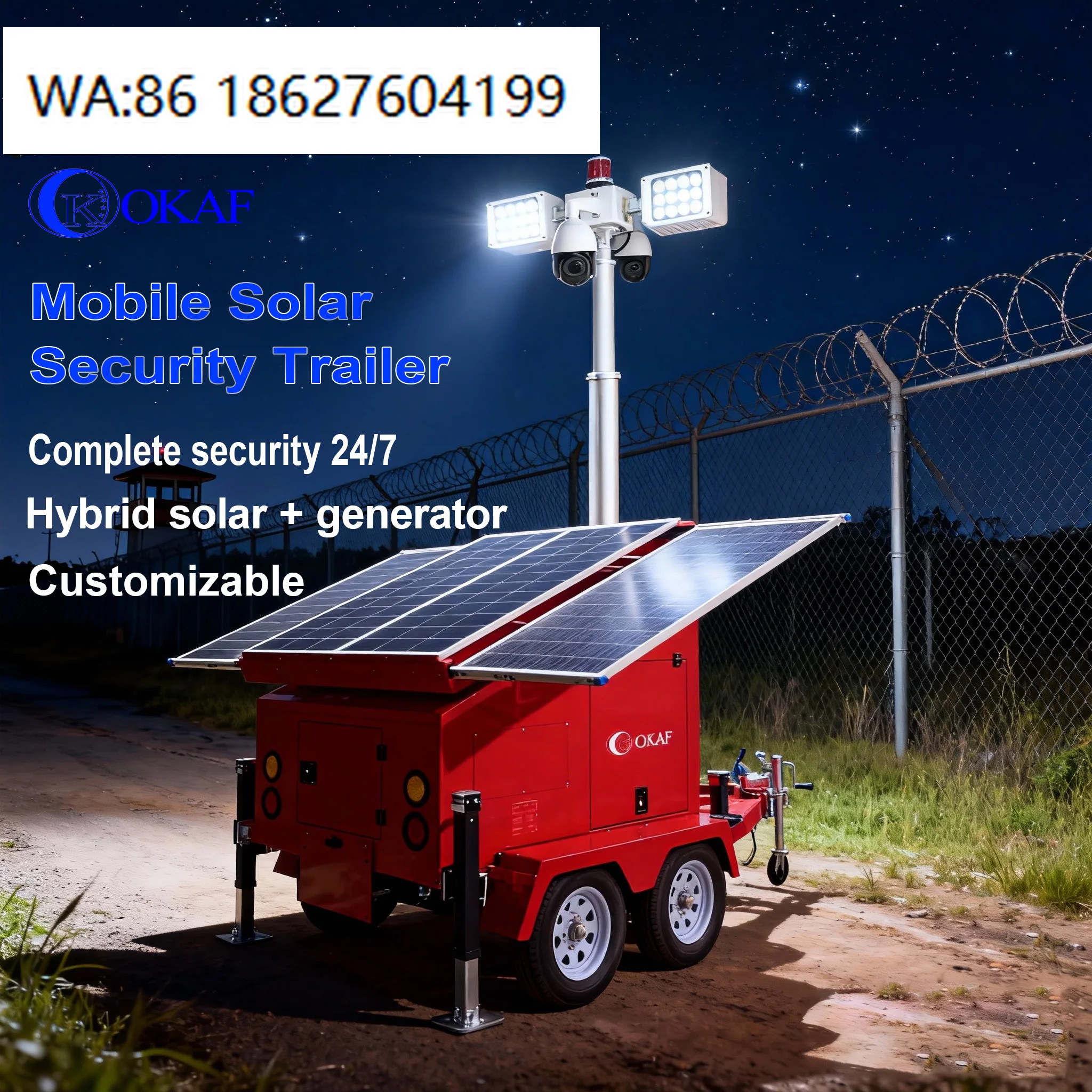 Generator Solar CCTV Trailer 6m Telescopic Mast Camera Tower 24/7 Mobile Monitoring System Hybrid Solar Battery and