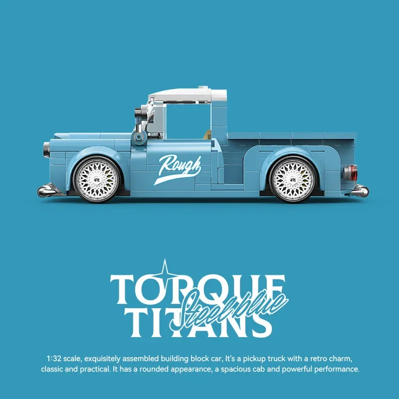 Retro fora de estrada captador carro moc blocos de construção caminhões azuis 324 pçs montagem com caixa de exibição ornamento brinquedos modelo tijolos presente