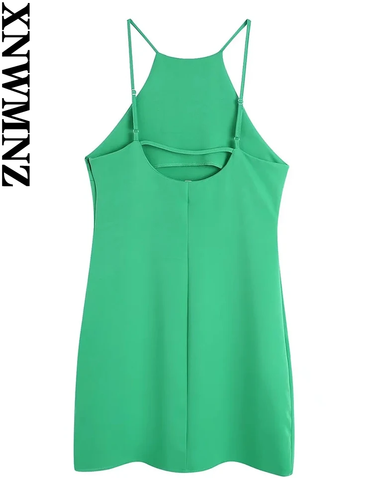 XNWMNZ women\'s summer solid color short dress strap adjust sleeveless 2022 fashion lady elegant dresses woman backless dress