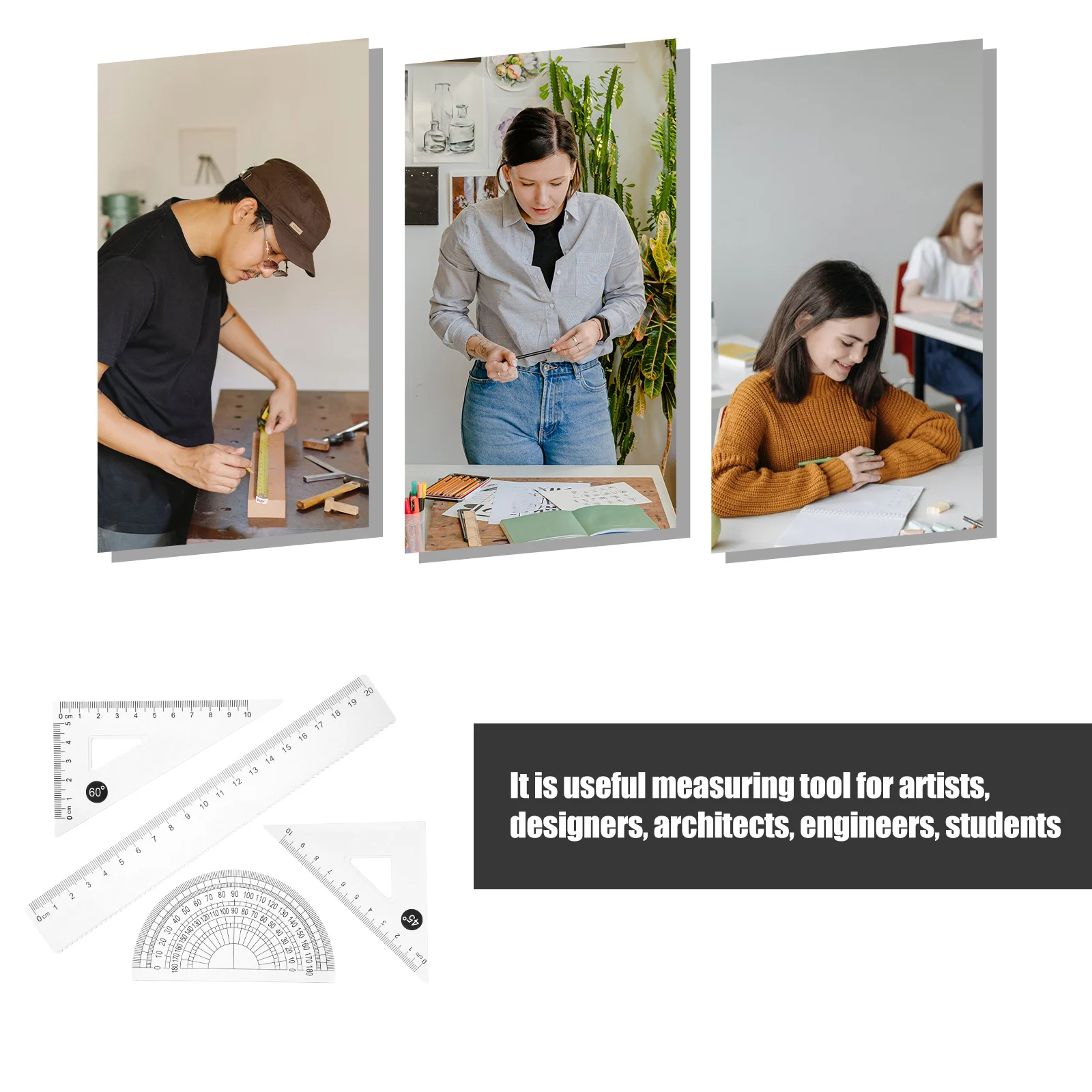 

1 Set Geometry Set Protractor For School Office Measuring Tool Lightweight Portable Design Drawing Stationery Multi-Functional