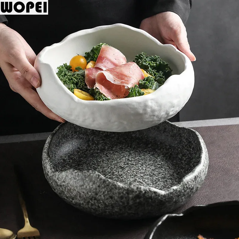 Creative Eggshell Plate Ceramic Irregular Soup Bowl Salad Plate Dessert Snack Plate Serving Dish Restaurant Specialty Tableware